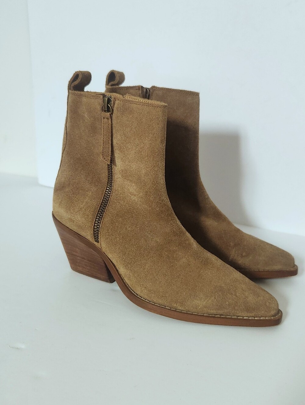 House of Harlow  Suede Western Boots Pointed Toe Double Zipper 6.5 37 Tan